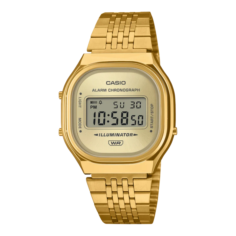 Casio A140WEG-9AEF Unisex-Armbanduhr Edgy Collection Goldfarben • Digitales Display • Retro-Design