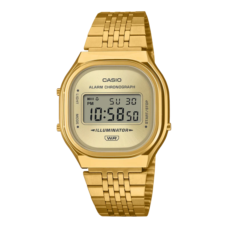 Casio A140WEG-9AEF Unisex-Armbanduhr Edgy Collection Goldfarben • Digitales Display • Retro-Design
