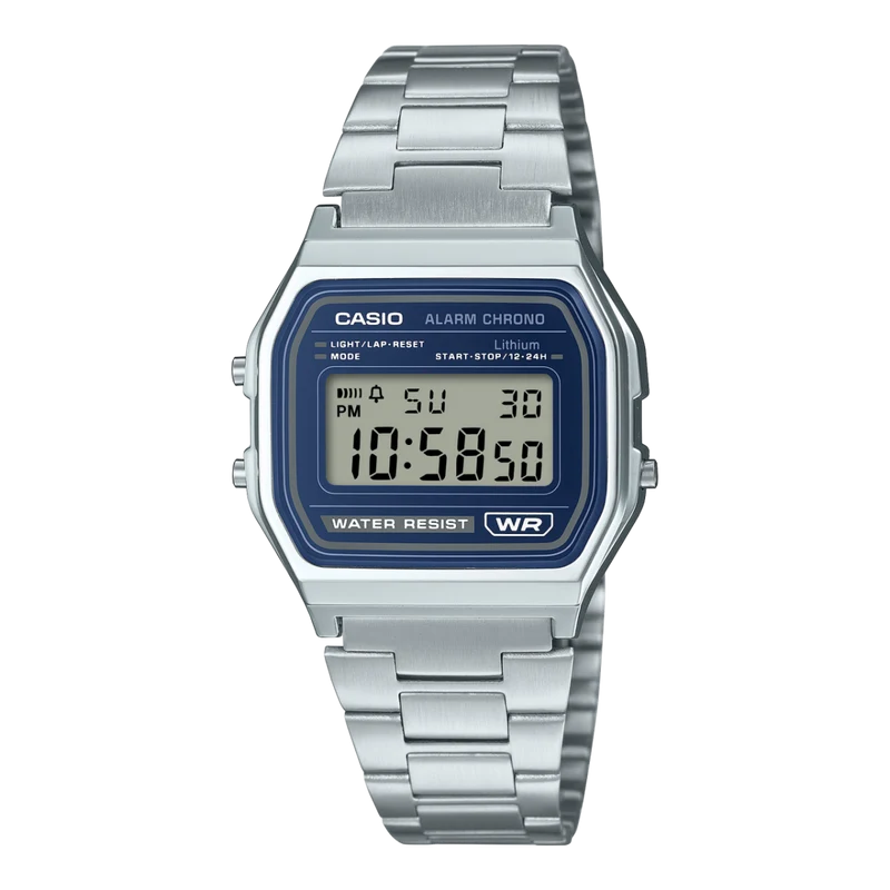 Casio Vintage A158WEA-2EF Armbanduhr Blau • Edelstahlarmband • Stoppuhr