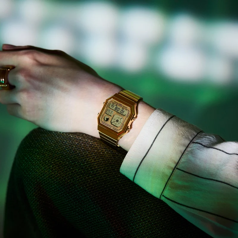 Casio Edgy A130WEG-9AEF Armbanduhr Gold • LCD mit Analoguhranzeige • Retro-futuristisches Design