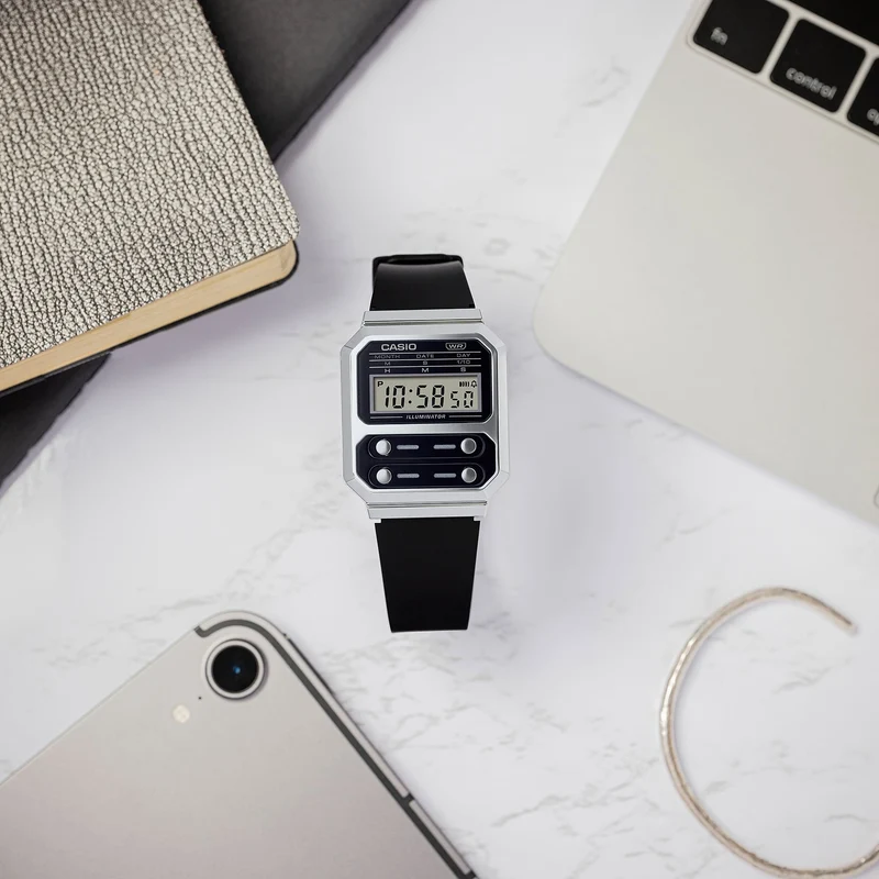 Casio A100WEF-1AEF Vintage Unisex Armbanduhr Silber • Retrodesign • Stoppuhr & LED-Licht