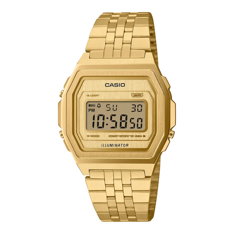 Casio Vintage A1000G-9EF Armbanduhr Gold • Vollmetallgehäuse aus Edelstahl • Super Illuminator LED