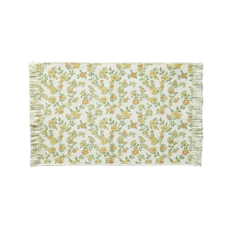 Gewebter Tischläufer im Vintage-Blumenjacquard mit Fransen