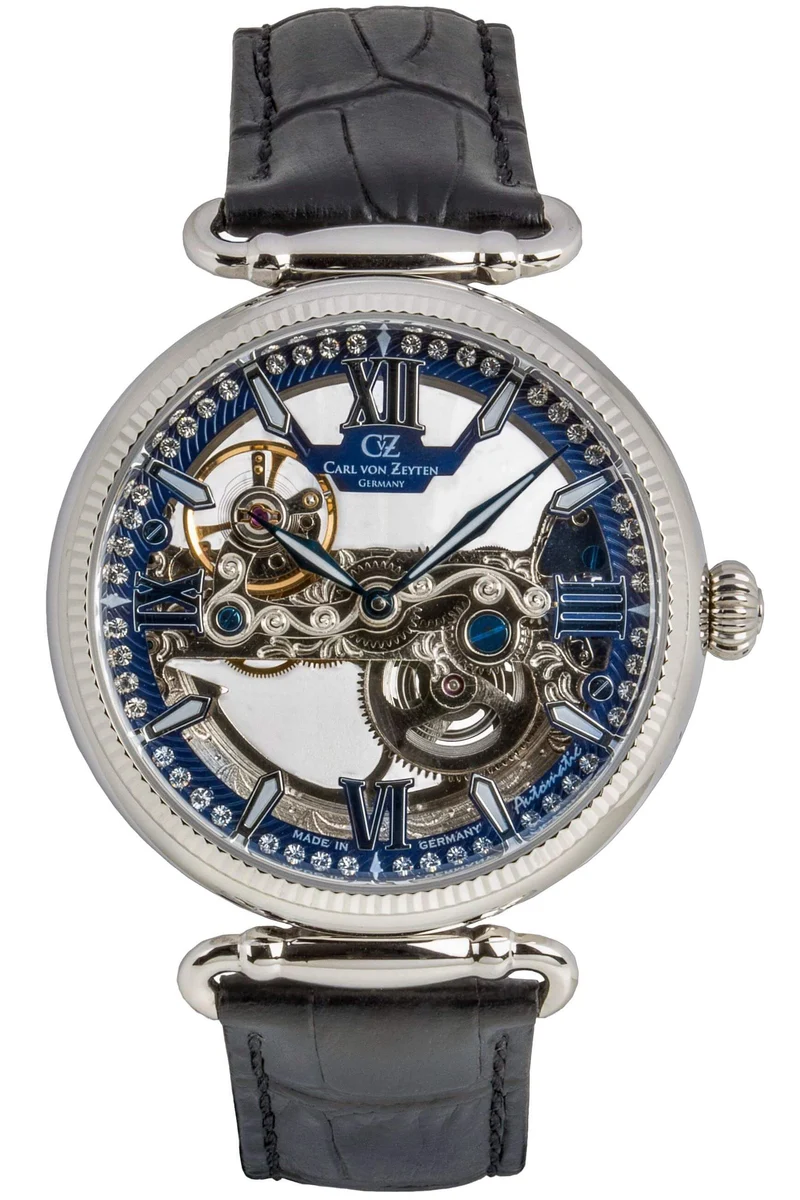 Carl von Zeyten Häusern CVZ0083BLS Damenuhr Schwarz Silber • Skelettuhrwerk • Saphirglas