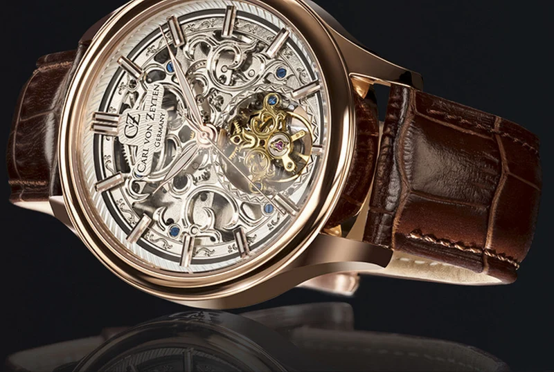 Carl von Zeyten St.Georgen CVZ0014RSLS Herrenuhr Roségold Braun • Automatikwerk • Skelett-Zifferblatt
