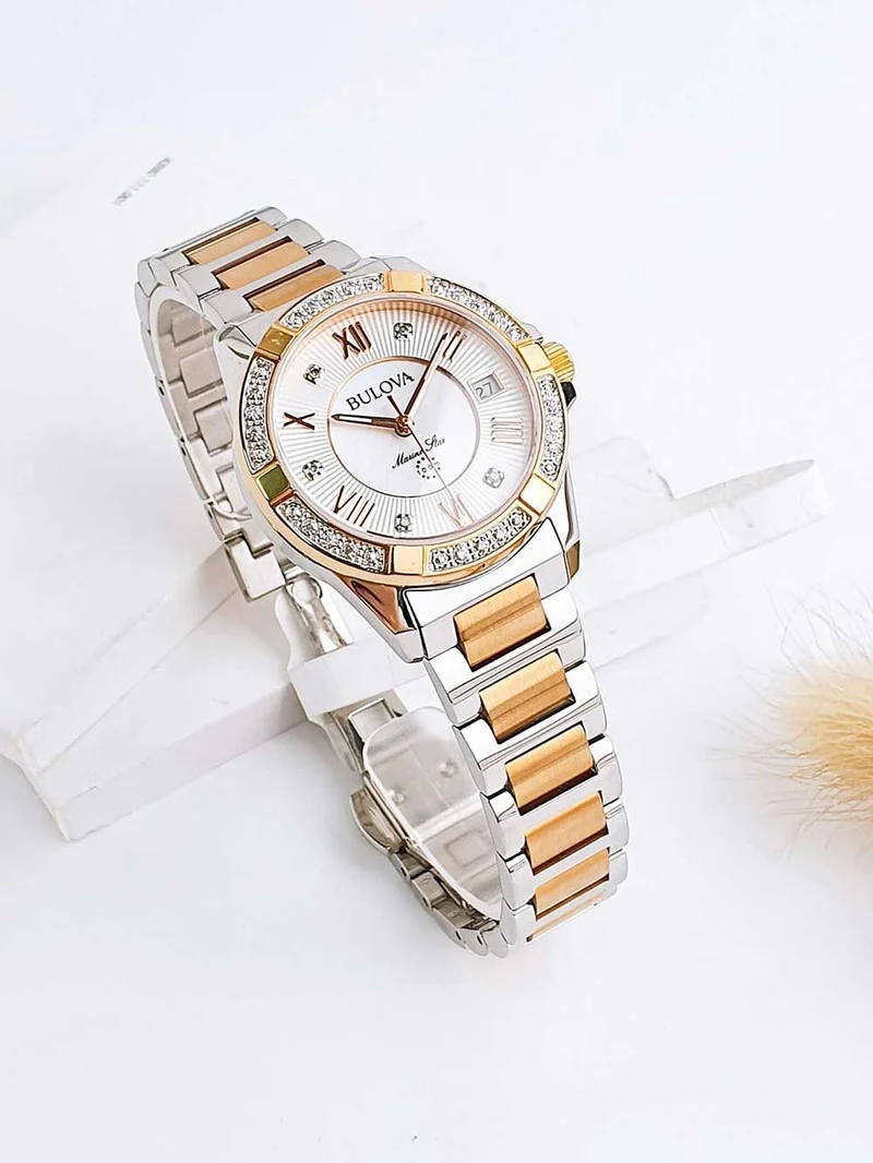 Bulova Marine Star 98R234 Damen Armbanduhr Bicolor • Saphirglas • 23 Diamant-Akzente
