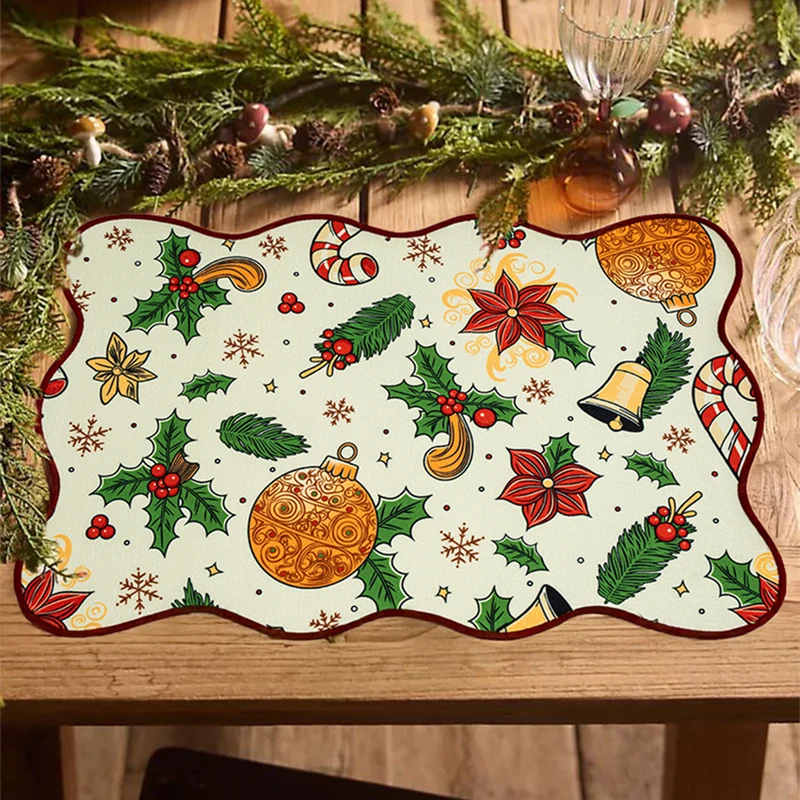 Abwischbares Weihnachts-Tischset mit gewelltem Rand, rutschfester Unterseite und festlichem Muster
