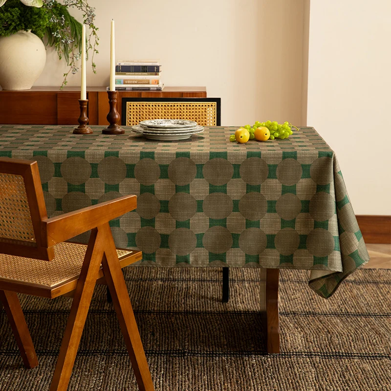 Gewebte rechteckige Tischdecke mit geometrischem Blumenmuster und Leinenoptik