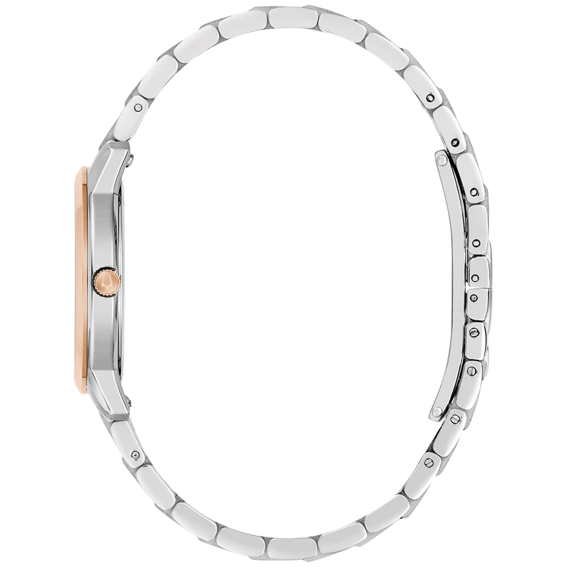 Bulova Classic 98M140 Damenuhr Silber • Bicolor Roségold • Gebogenes Kristallglas