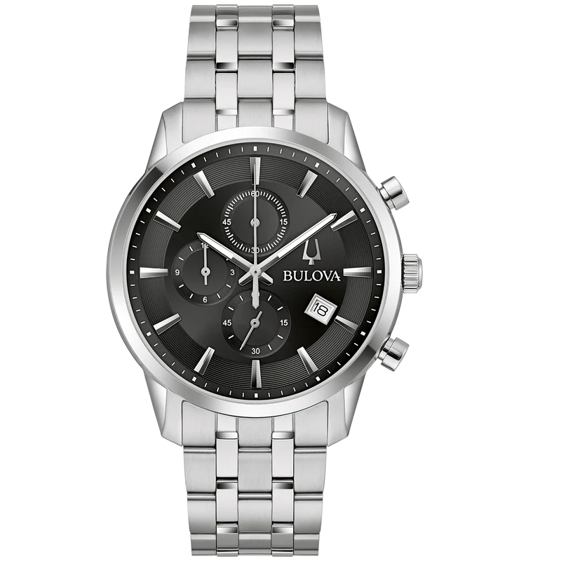 Bulova Sutton 96B412 Herrenuhr Schwarz • Chronograph • Edelstahlarmband