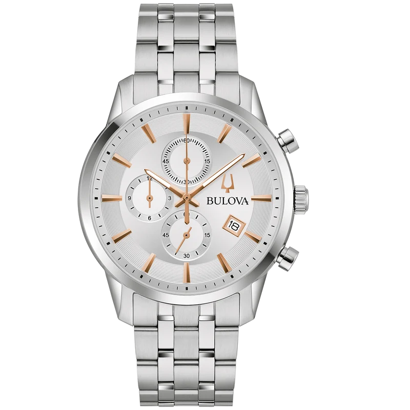 Bulova Sutton 96B411 Herrenuhr Silber • Chronograph • Edelstahlarmband