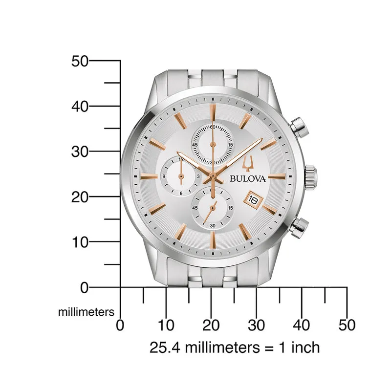 Bulova Sutton 96B411 Herrenuhr Silber • Chronograph • Edelstahlarmband