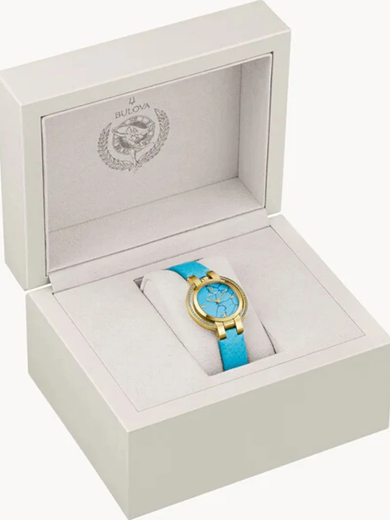 Bulova Rubaiyat 97R104 Damenuhr Goldfarben/Blau • Saphirglas • 42 Blaue Topase