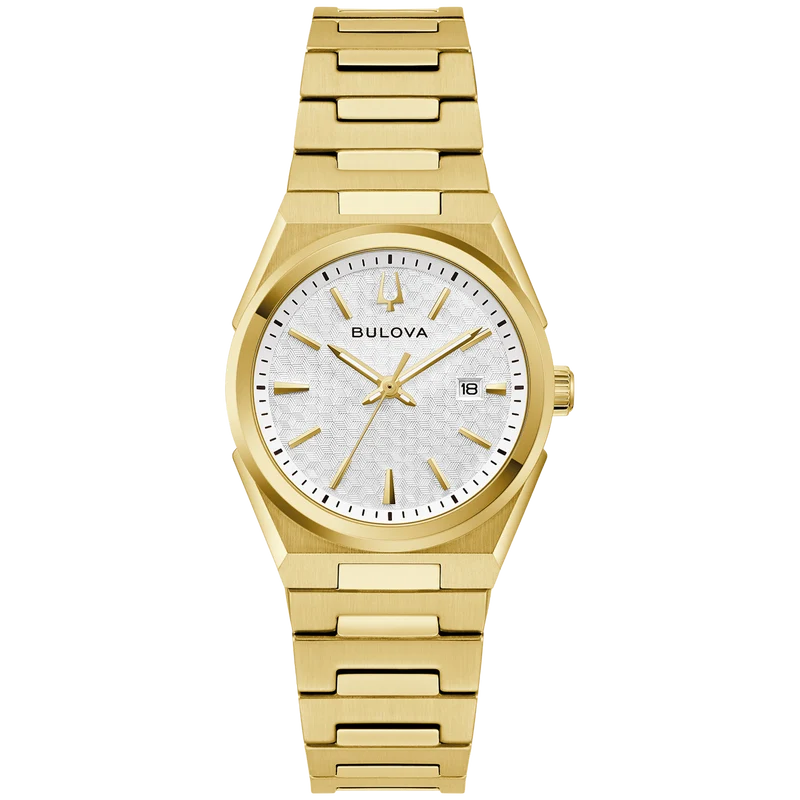 Bulova Classic 97M123 Damenuhr Weiß • Goldplattiertes Edelstahlgehäuse • Datum