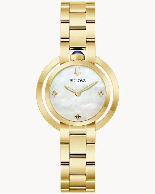 Bulova Rubaiyat 97L181 Damen Armbanduhr Weiß • Saphirglas • Goldfarben Edelstahl