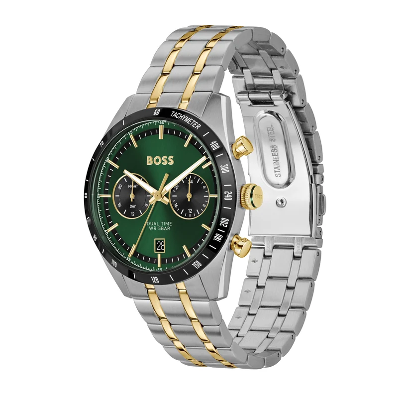 BOSS Tourmaster 1514287 Herren Armbanduhr • Grünes Zifferblatt • Edelstahlarmband