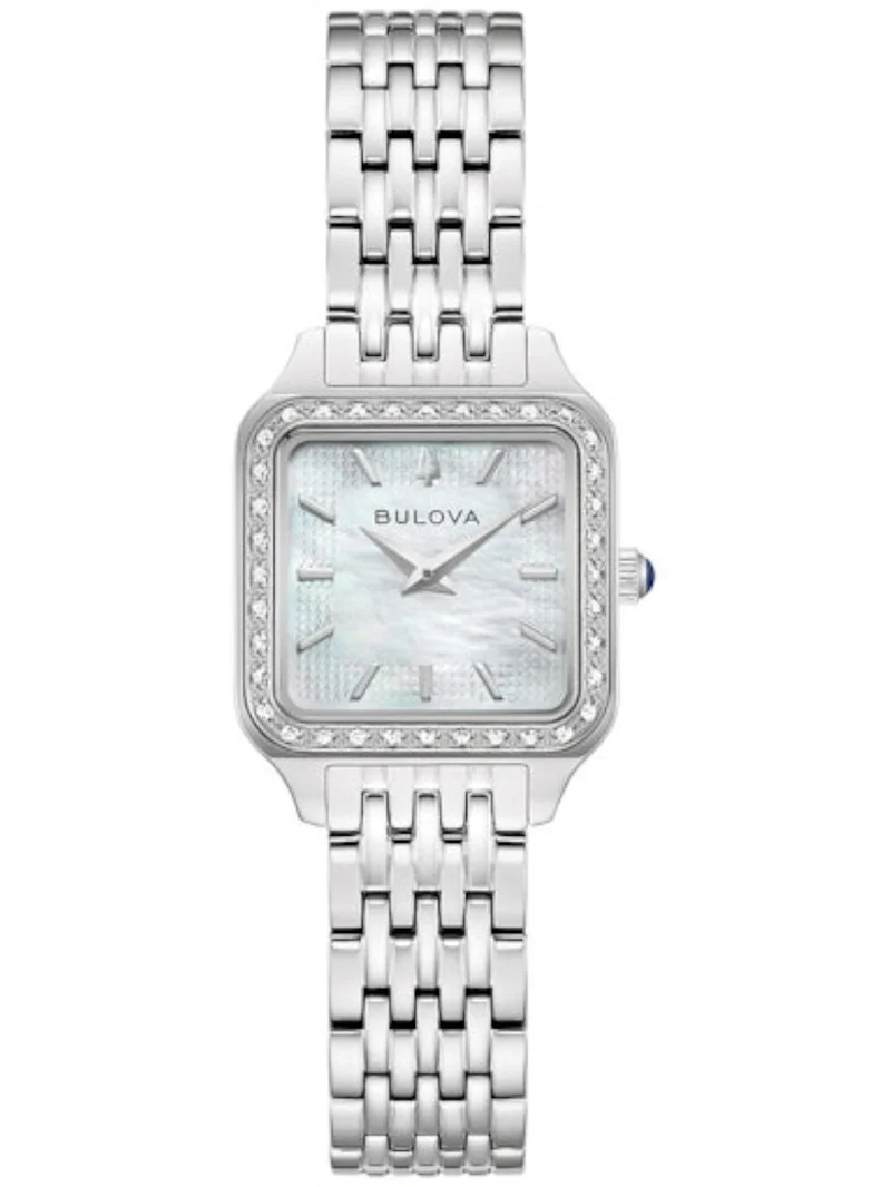 Bulova Sutton 96R256 Damen Armbanduhr Weiß • Saphirglas mit Diamantbesatz • Perlmutt-Zifferblatt