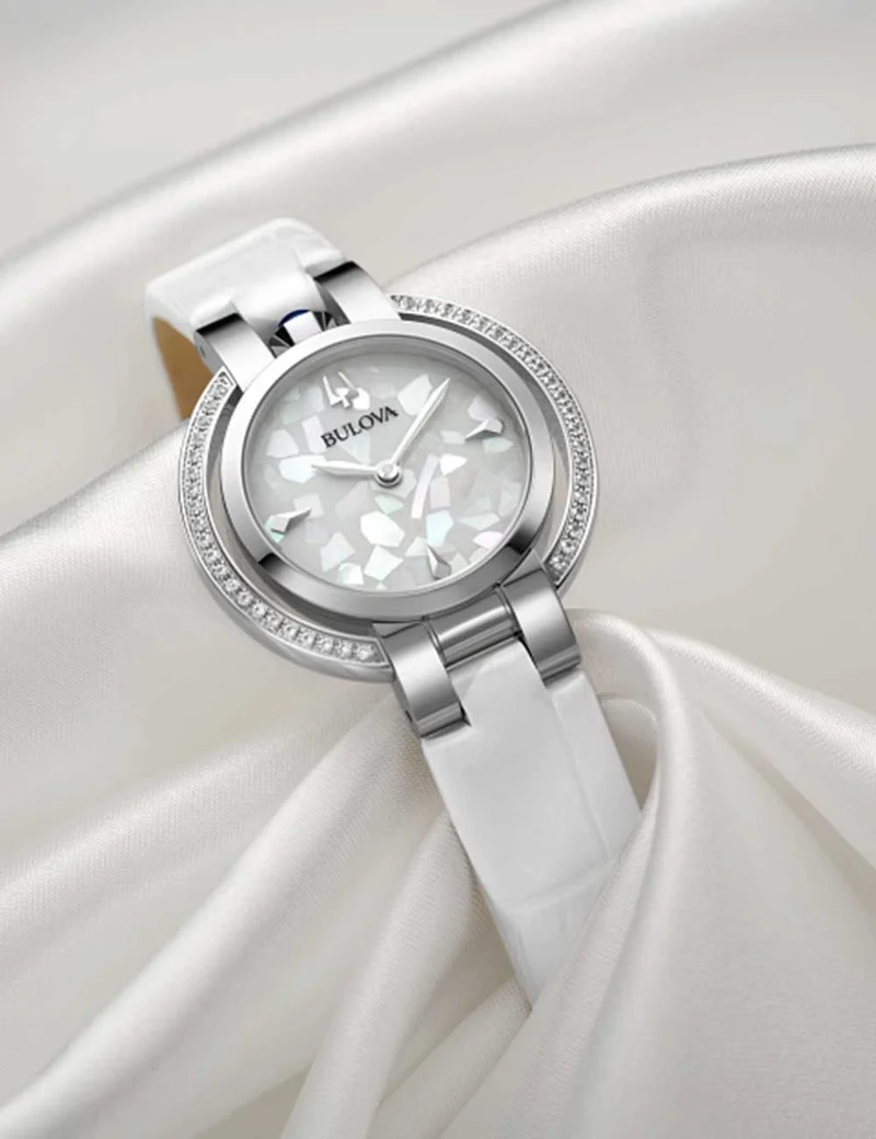 Bulova Rubaiyat 96R254 Damenuhr Weiß • 42 Weiße Saphire 0,25 ct • Saphirglas