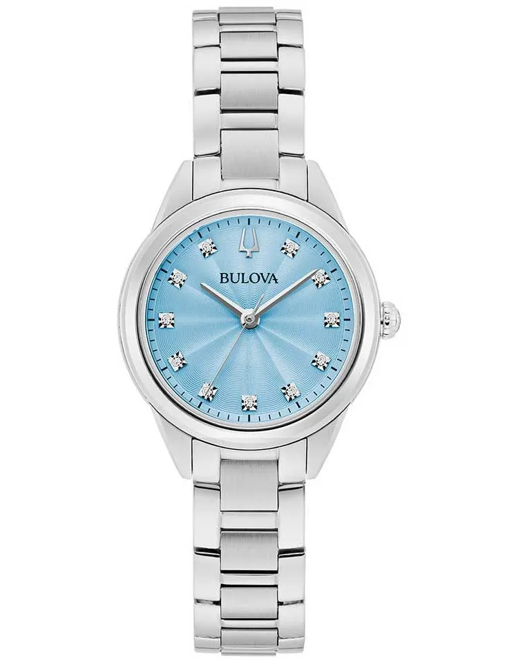 Bulova Sutton 96P250 Damen Armbanduhr Hellblau • Saphirglas • 11 Diamanten