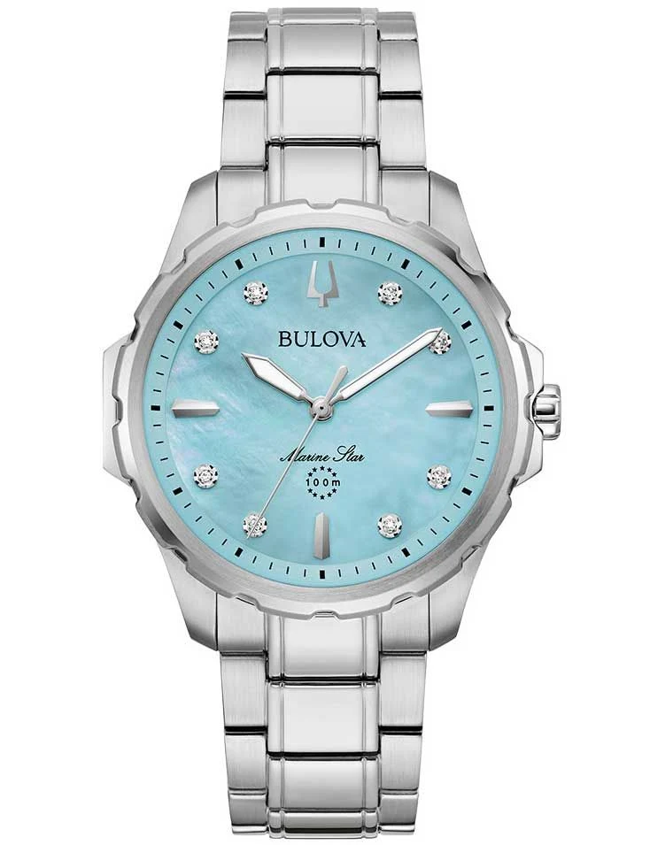 Bulova Marine Star 96P248 Damen Armbanduhr Blau • Saphirglas • 8 Diamanten