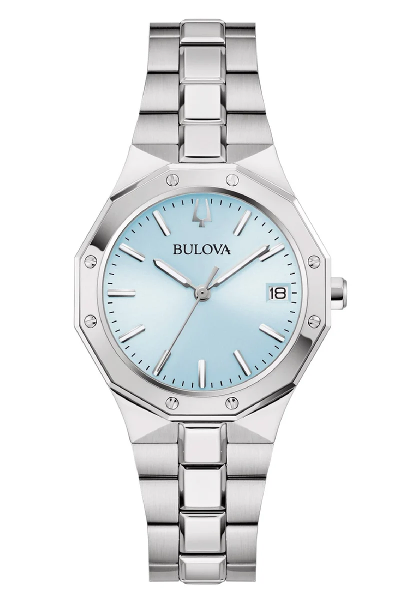 Bulova Classic 96M169 Damen Armbanduhr Hellblau • Saphirglas • 10 ATM Wasserdichtigkeit