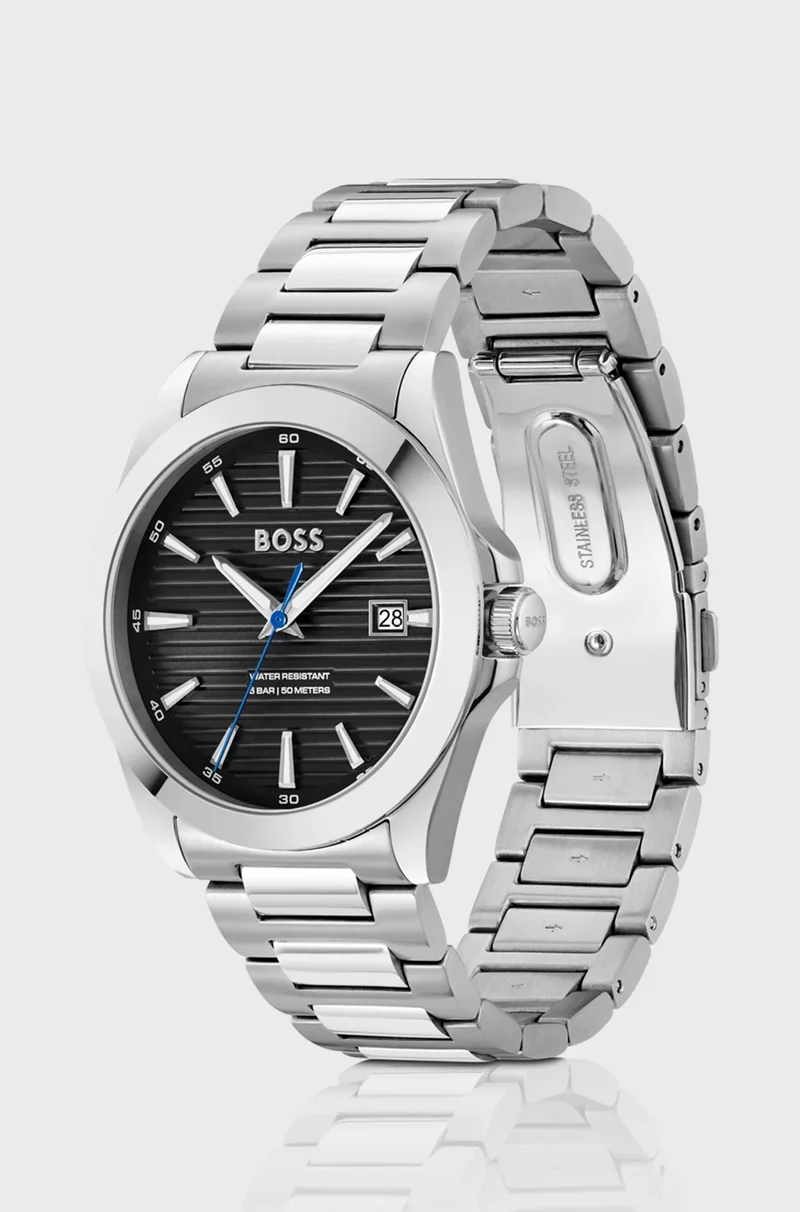 BOSS Strike 1514170 Herren Armbanduhr Silber • Edelstahl-Gliederarmband • Strukturiertes Zifferblatt
