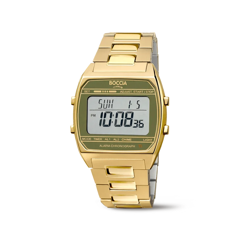 Boccia 3738-10 Unisex Armbanduhr • Titan Goldfarben • Chronograph & Alarm