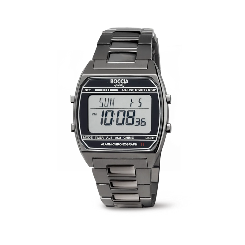 Boccia 3738-08 Herren Armbanduhr • Titan Digitalchronograph • Alarm und Datum