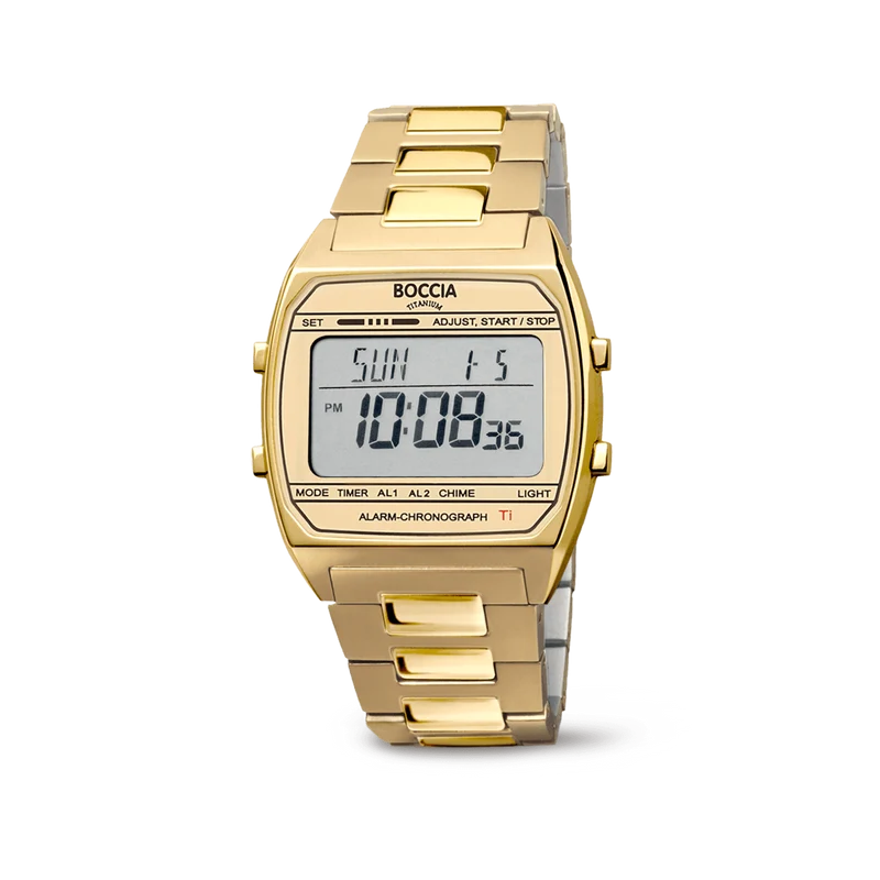 Boccia 3738-06 Unisex-Armbanduhr Blau • Reintitan-Gehäuse • Digitalchronograph mit Alarm