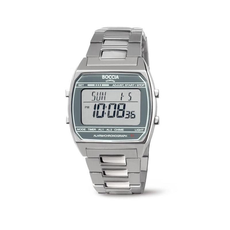 Boccia 3738-03 Herrenuhr Titanium Digital Chronograph • Titankonstruktion • Alarm & Chronograph