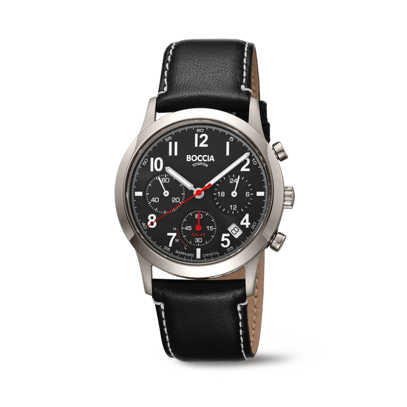 Boccia 3735-01 Herren Armbanduhr • Solarantrieb mit Saphirglas • Titan-Chronograph