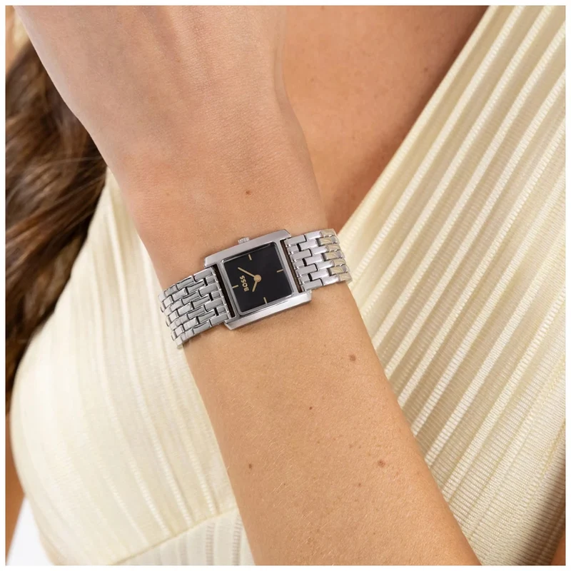 BOSS Lucy Scala 1502844 Damen Armbanduhr Schwarz • Eckiges Edelstahlgehäuse • Quarzwerk