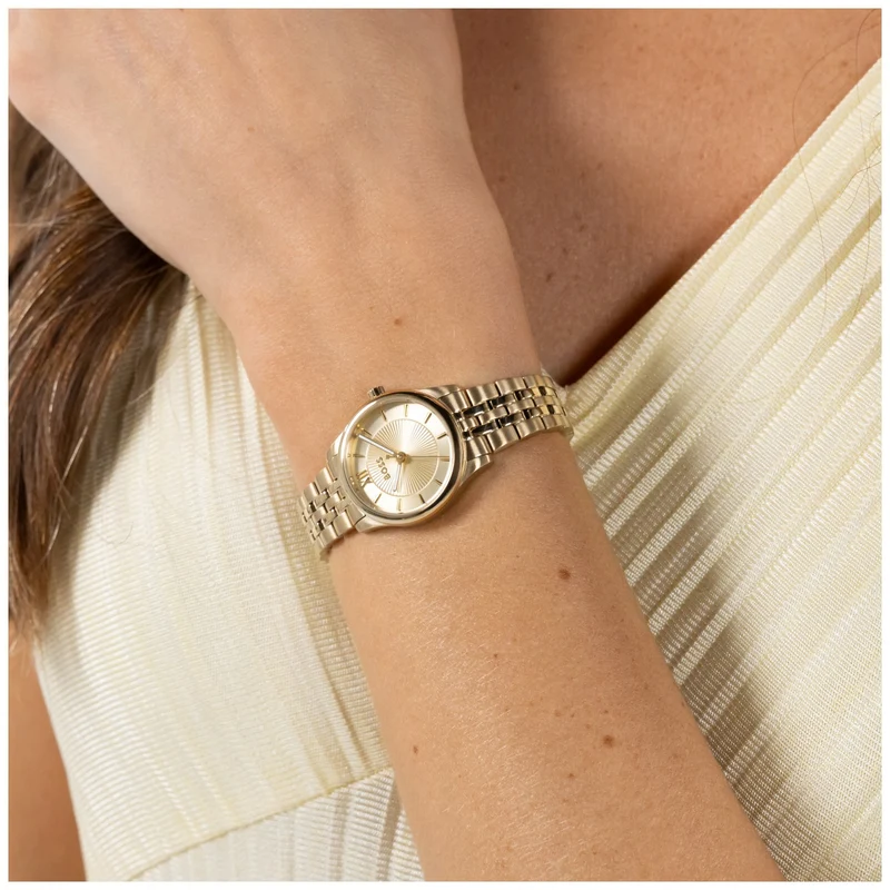 BOSS Graceful Mina 1502843 Damen Armbanduhr Gold • Schmetterlingsfaltschließe • Mineralglas