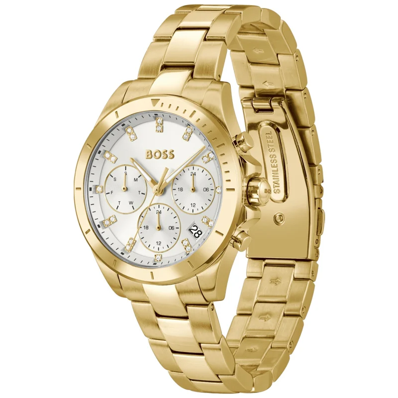 BOSS Alley 1502829 Damen Armbanduhr Gold • Chronograph-Stil • Mineralglas