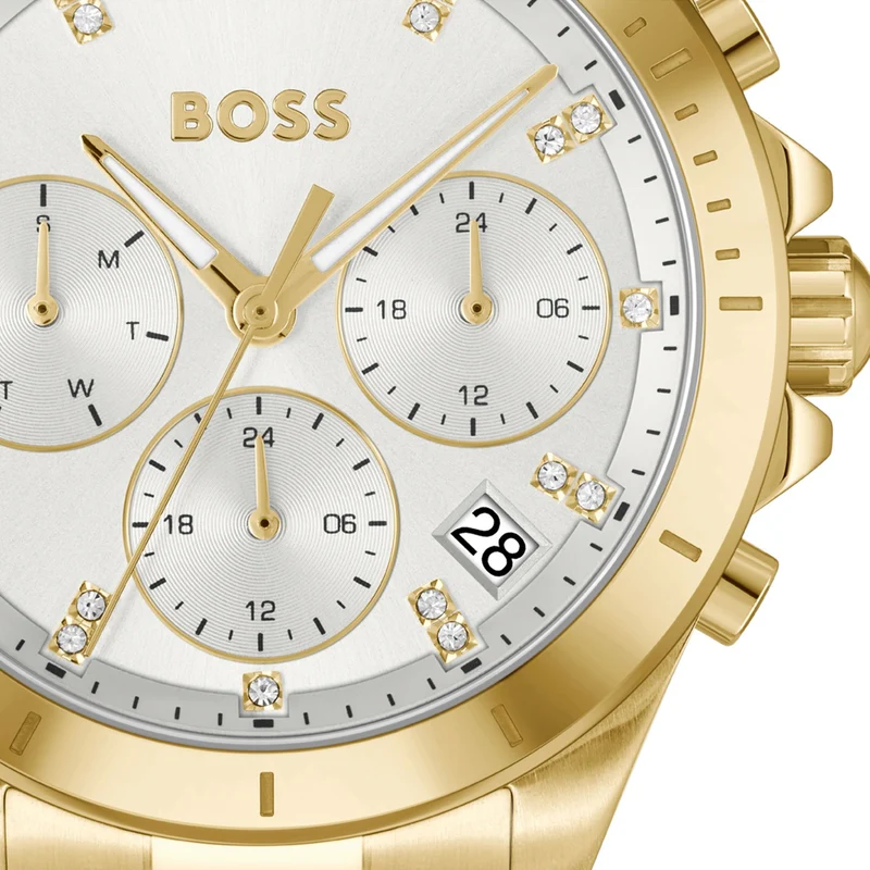 BOSS Alley 1502829 Damen Armbanduhr Gold • Chronograph-Stil • Mineralglas