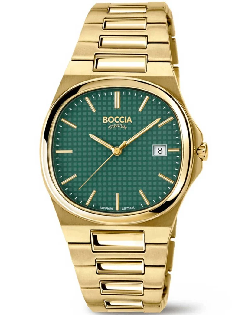 Boccia Titanium 3657-05 Herrenuhr Grün • Saphirglas • Japanisches Quarzwerk