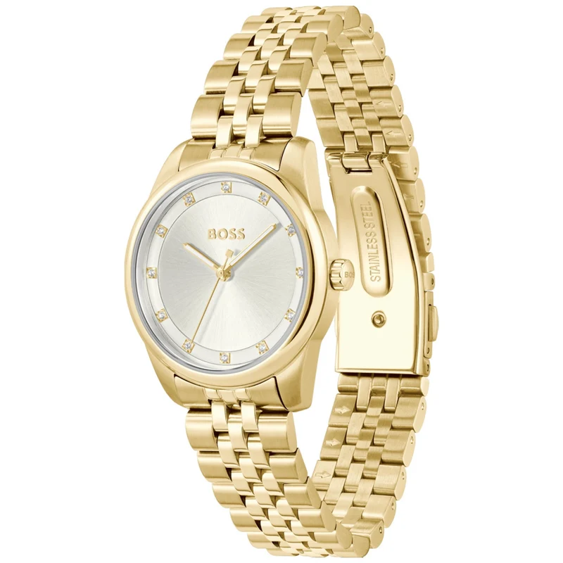 BOSS Graceful Precious 1502810 Damen Armbanduhr Goldfarben • Silberfarbenes Zifferblatt • Elegantes Design
