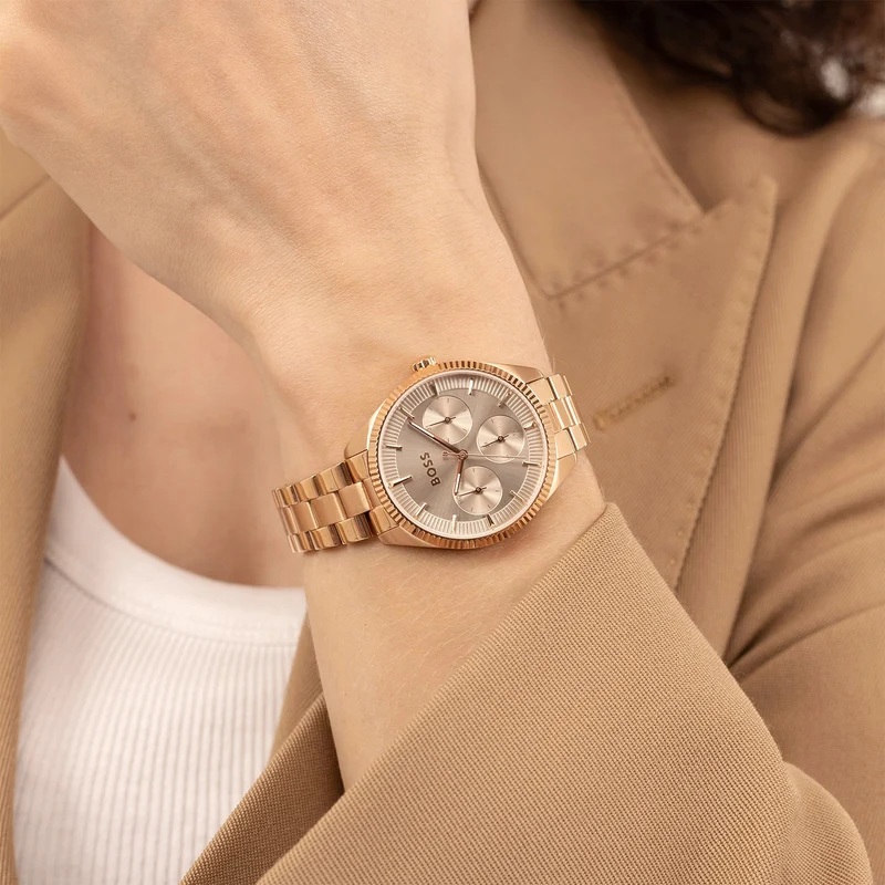 BOSS Sage Sport 1502802 Damen Armbanduhr Grau • Skelett-Zifferblatt • Roségold Edelstahlarmband
