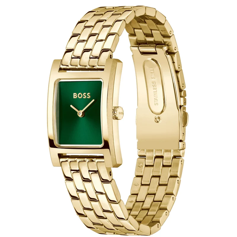 BOSS Lucy 1502785 Damen Armbanduhr Grün • Quarzwerk Seiko VJ20 • Goldfarben