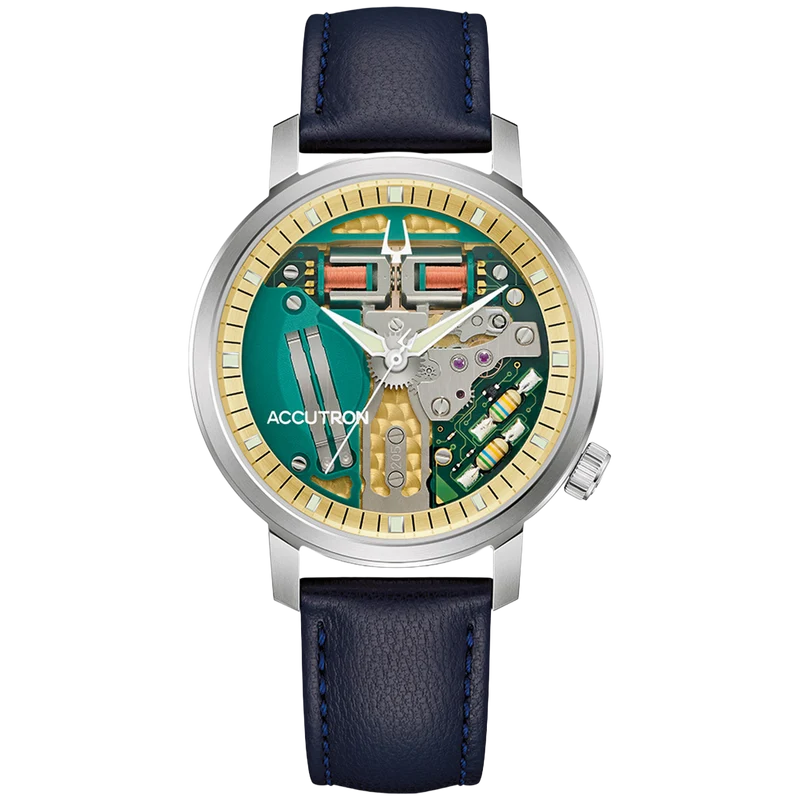 Bulova Accutron Spaceview 314 26A213 Herren Armbanduhr Grün • Stimmgabel-Kaliber • Super Titanium Gehäuse