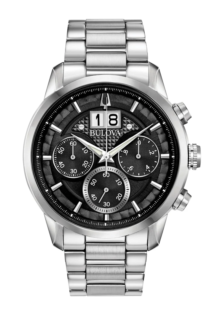 Bulova Classic Sutton 96B319 Herren Armbanduhr Schwarz • Chronograph • Edelstahlarmband