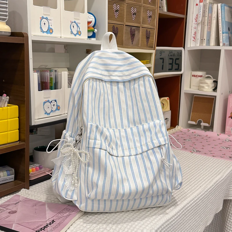 Chic Gestreifter Canvas Rucksack Karnz