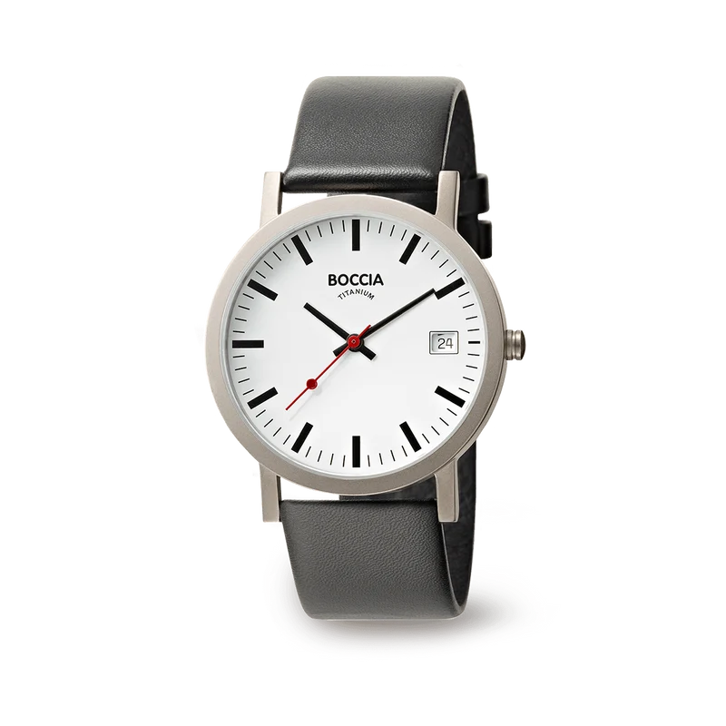 Boccia 3622-01 Herrenuhr Titan • Reintitan-Gehäuse • Datum & Lederband