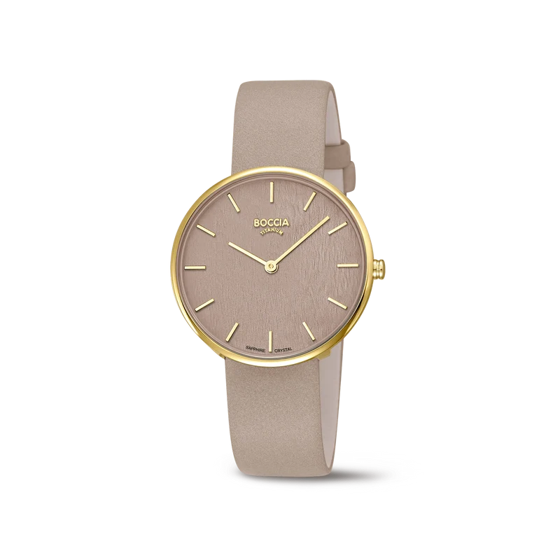 Boccia Trend 3387-03 Damen Armbanduhr Rot/Goldfarben • Saphirglas • Titan-Gehäuse goldplattiert