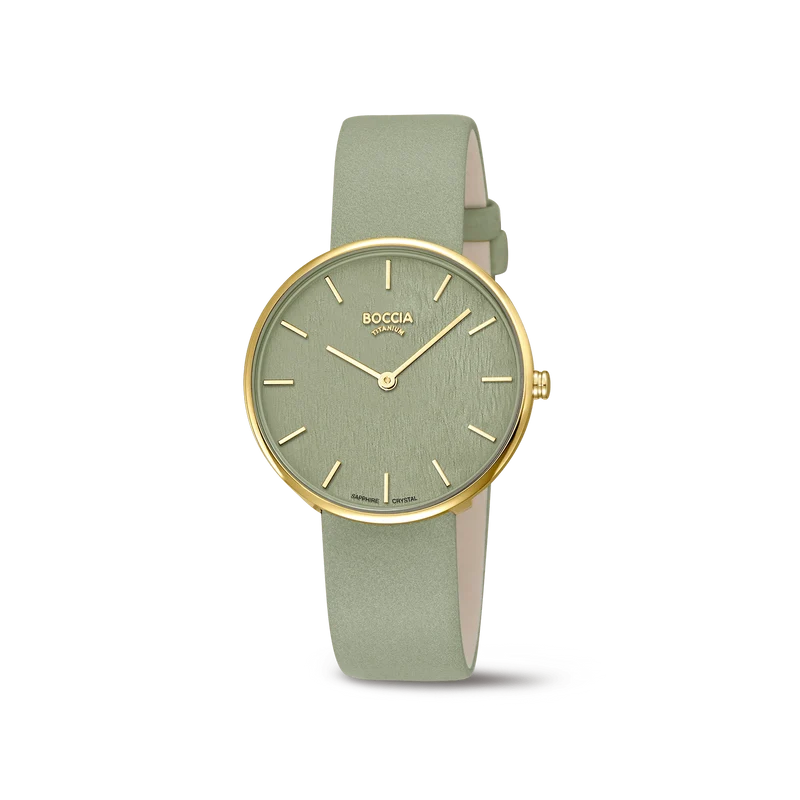 Boccia Trend 3387-03 Damen Armbanduhr Rot/Goldfarben • Saphirglas • Titan-Gehäuse goldplattiert