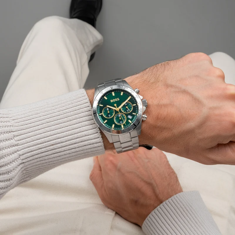 BOSS Hero 1514217 Herren Armbanduhr Grün • Chronograph • Mineralglas