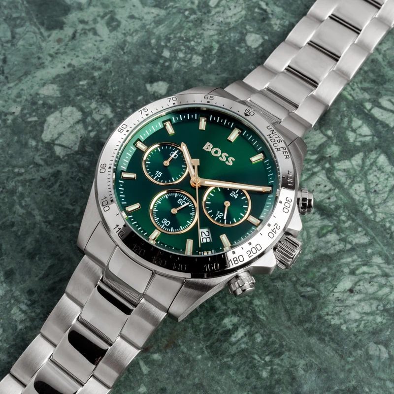 BOSS Hero 1514217 Herren Armbanduhr Grün • Chronograph • Mineralglas