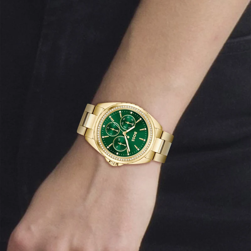 BOSS Atea 1502714 Damen Armbanduhr Grün • Mineralglas • Quarzwerk mit Subdials