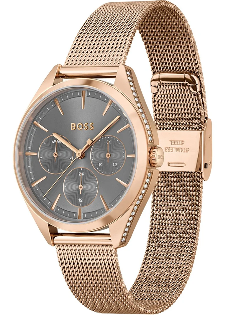 BOSS Saya 1502639 Damen Armbanduhr Roségold • Milanaise-Armband • Mineralglas