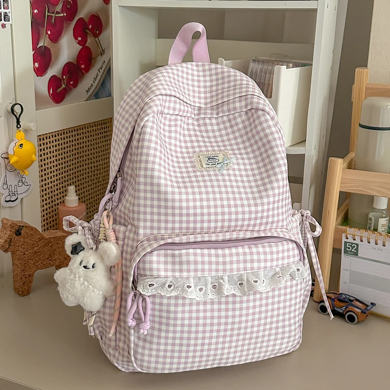 Lässiger Vintage Gingham Print Rucksack Karnz